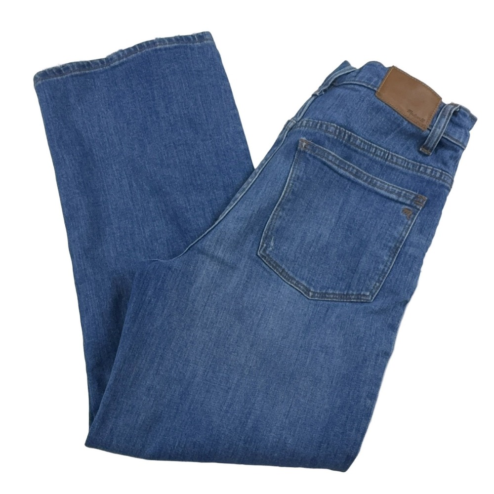 Madewell Slim Wide-Leg Crop Jeans Women's 27 Blue Raw Hem Distressed Stretch